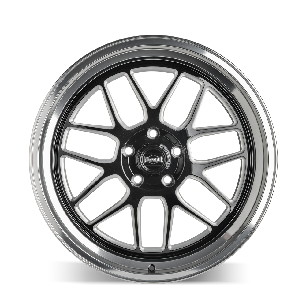Ridler Wheels 611 17x7 5x120.65 0mm Gloss Black Milled with Diamond Cut Lip Wheel 611-7761GBMD