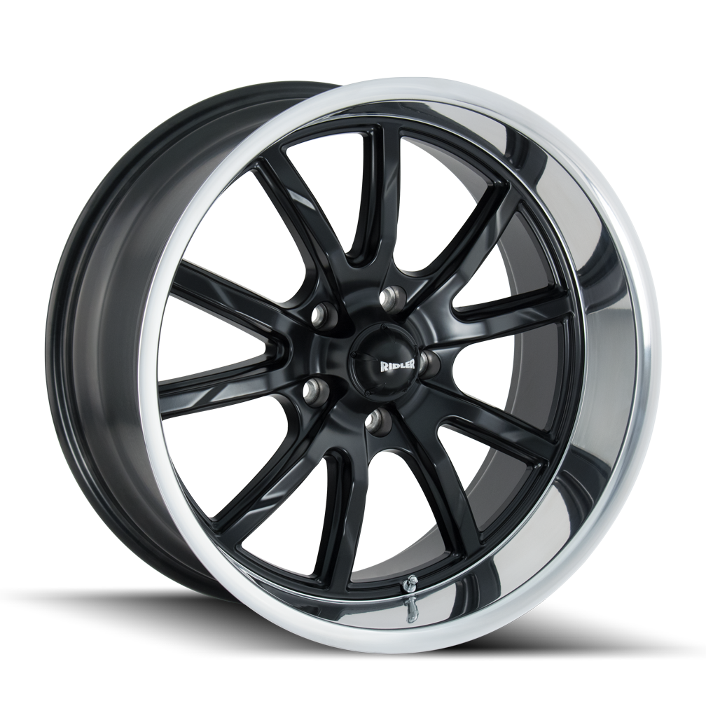 Ridler Wheels 650 18x8 5x114.3 0mm Matte Black with Polished Lip Wheel 650-8865MB