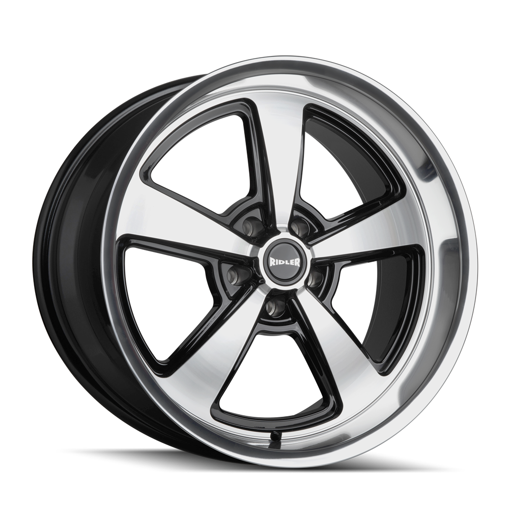 Ridler Wheels 652 17x7 5x114.3 0mm Gloss Black Milled with Diamond Cut Face and Lip Wheel 652-7765GBD