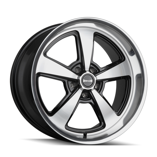 Ridler Wheels 652 17x7 5x120.65 0mm Gloss Black Milled with Diamond Cut Face and Lip Wheel 652-7761GBD