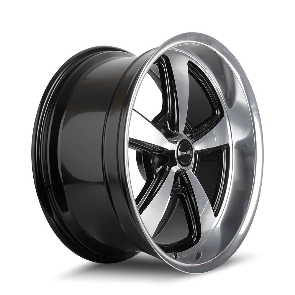 Ridler Wheels 652 18x9.5 5x114.3 0mm Gloss Black Milled with Diamond Cut Face and Lip Wheel 652-8965GBD