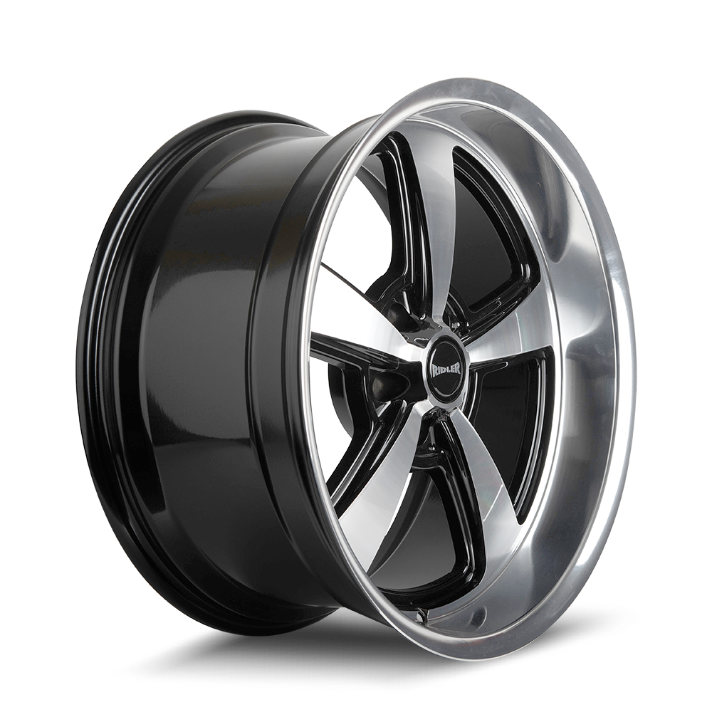 Ridler Wheels 652 17x7 5x114.3 0mm Gloss Black Milled with Diamond Cut Face and Lip Wheel 652-7765GBD