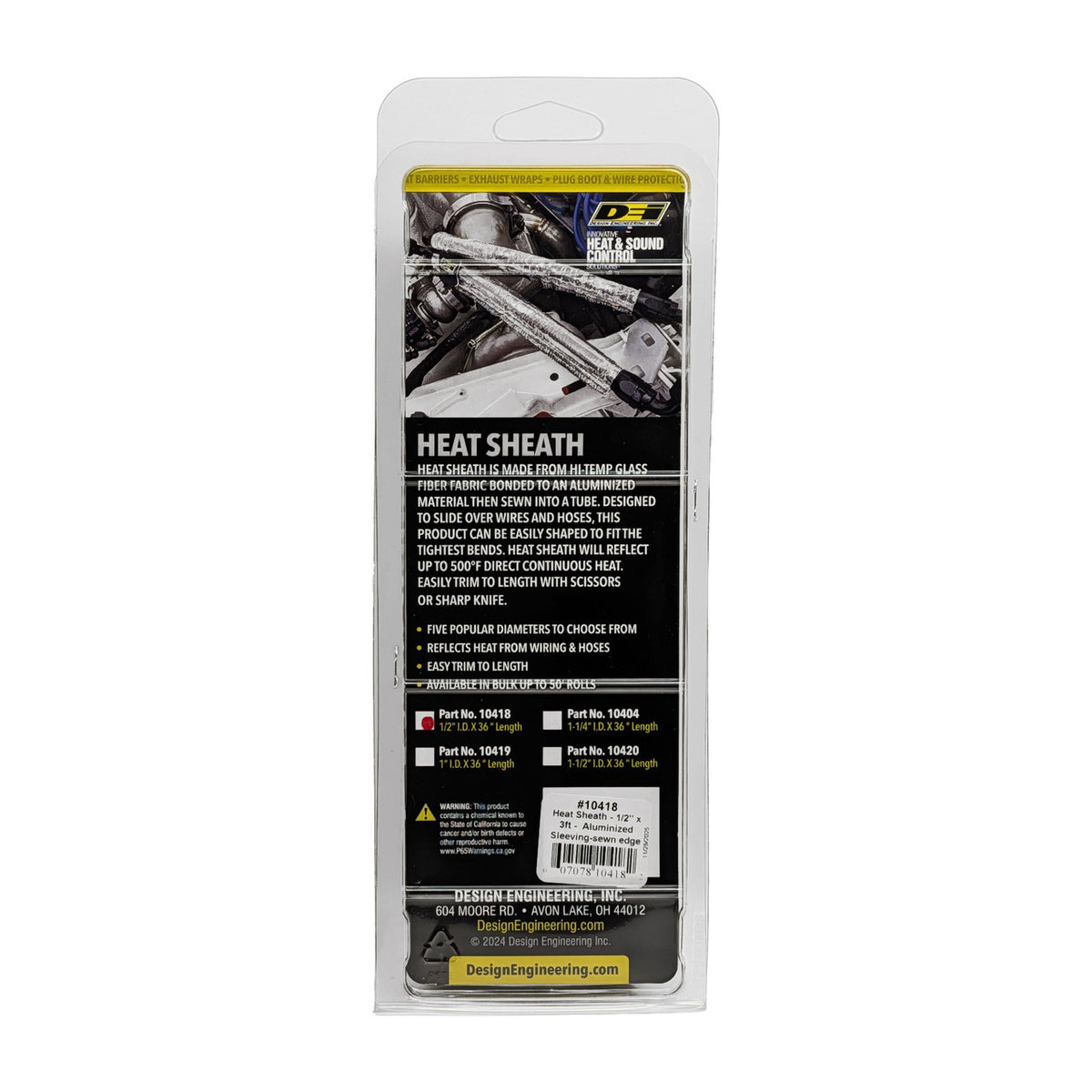 DEI Heat Sheath 1/2in I.D. x 3ft - Aluminized Sleeving - Sewn Edge