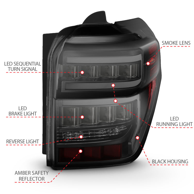 ANZO 2014-2023 Toyota 4Runner T.L Black Housing Smoke Lens Red Light Bar W/Sequential