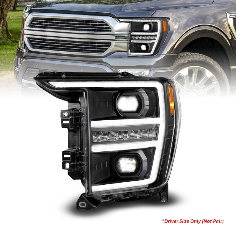 ANZO 2021-2023 Ford F-150 LED Projector Headlights - Black Housing / Clear Lens - Driver Side