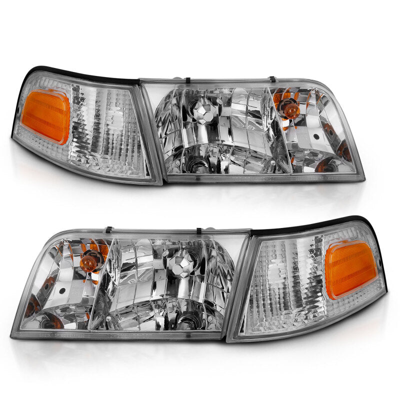 ANZO 1998-2011 Ford Crown Victoria Crystal Headlight Chrome With Bumper Light (OE)