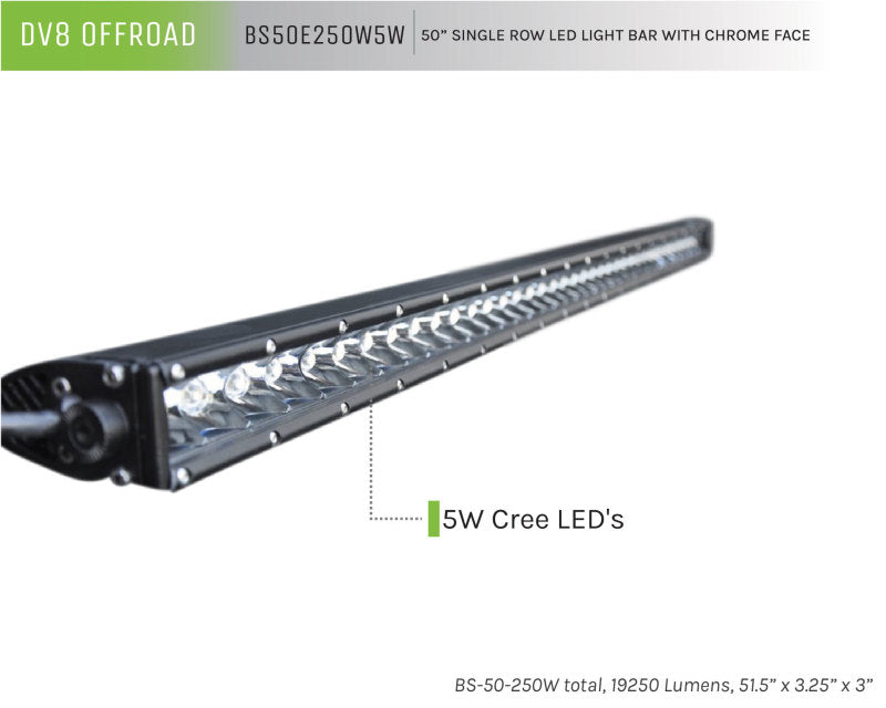 DV8 Offroad 50in Light Bar Slim 250W Spot 5W CREE LED - Black - #BS50E250W5W