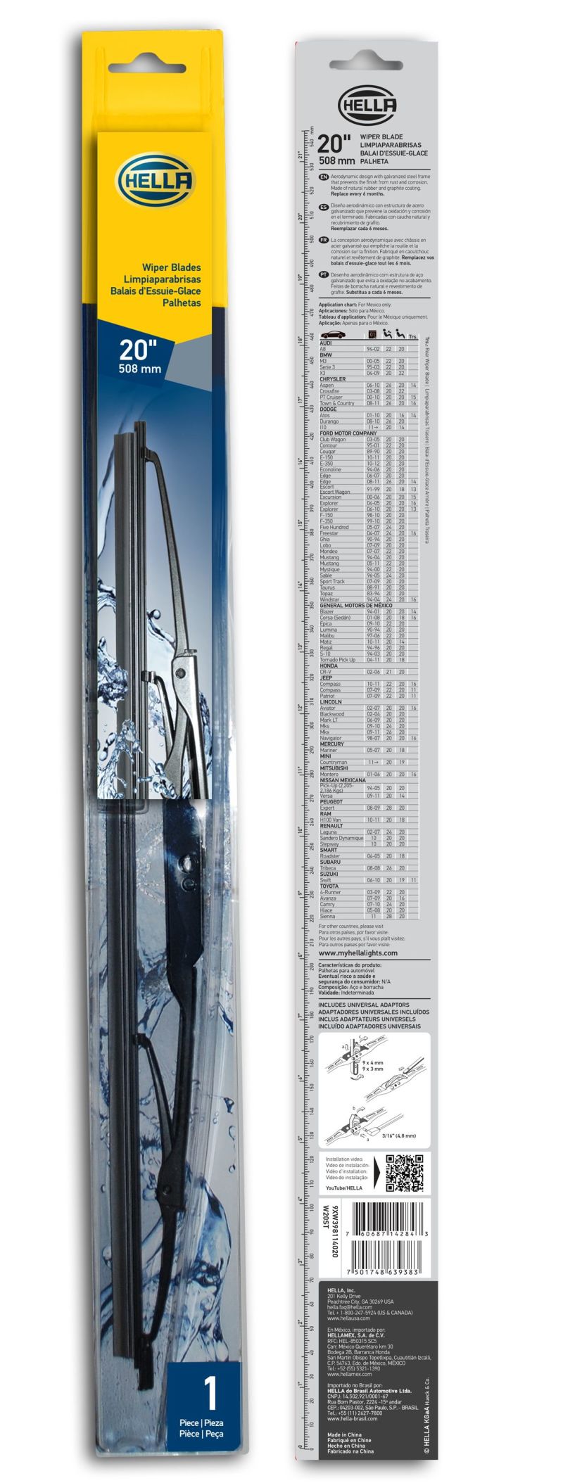 HELLA 9XW398114020 Standard Wiper Blade 20in Single
