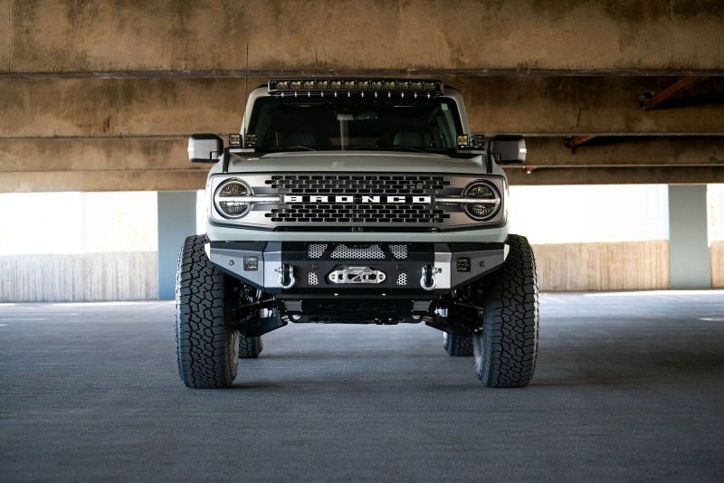 DV8 Offroad 2021+ Ford Bronco Front Bumper Winch Capable w/ Optional Bull Bar/Aux Light Opening - #FBBR-01