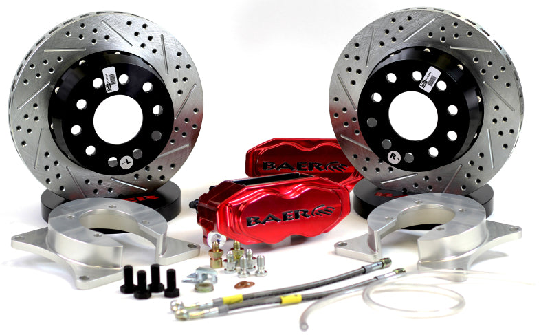 Baer Brakes Ford 8.8in C-Clip Rear Ends 11in SS4+ Dual Deep Stage Rear SDZ Brake Kit - Fire Red — 4 Lug (4X4.25" BC)