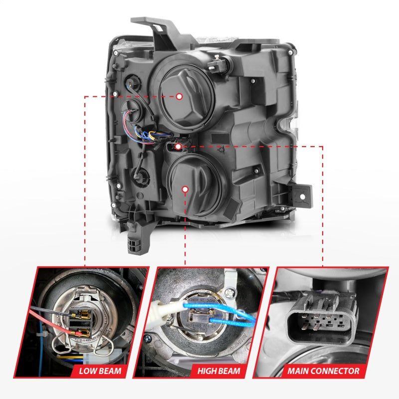 ANZO 2015-2019 Chevrolet Silverado 2500 HD LED Projector Headlights - Switchback Chrome (Chrome Trim) (Halogen Models Only)
