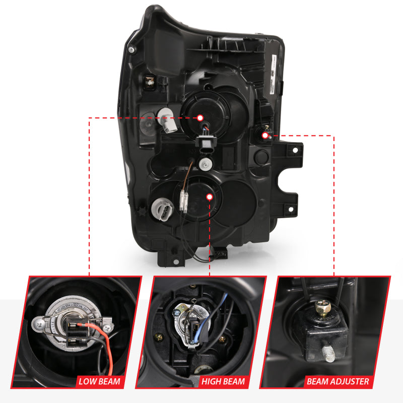 ANZO 2011-2016 Ford F-250 Super Duty LED Projector Headlights - Black