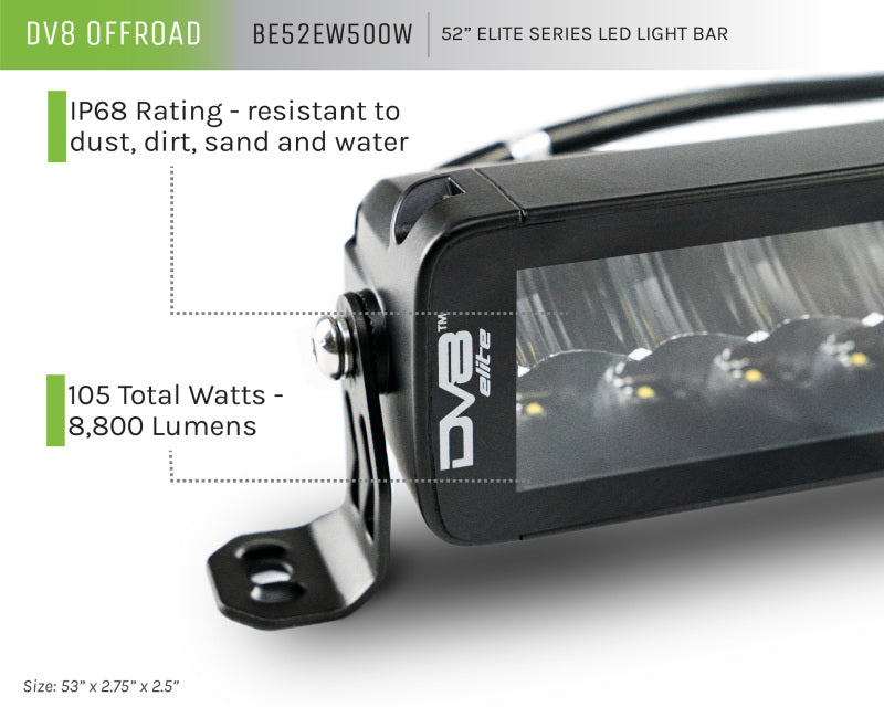 DV8 Offroad 52in Elite Series Light Bar 500W LED - Black - #BE52EW500W