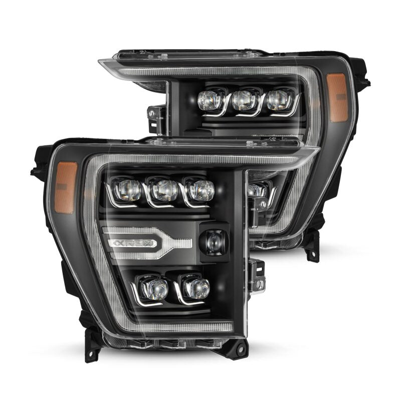 AlphaRex 880137 21-22 Ford F-150 NOVA LED Projector Headlights Plank Style Black with Activation Light/Sequential Signal