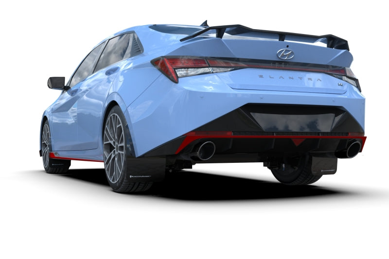 Rally Armor UR Mud Flaps - 2021-2023 Hyundai Elantra, 2022-2023 Hyundai Elantra N - Black/Blue Logo - #MF79-UR-BLK-PBL
