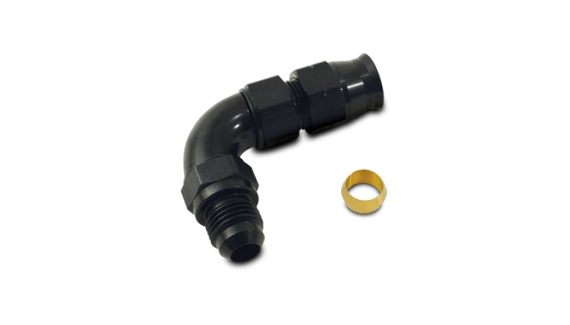 Vibrant 90 Degree 3/8in Tube to Male -6AN Flare Adapter w/Olive Inserts