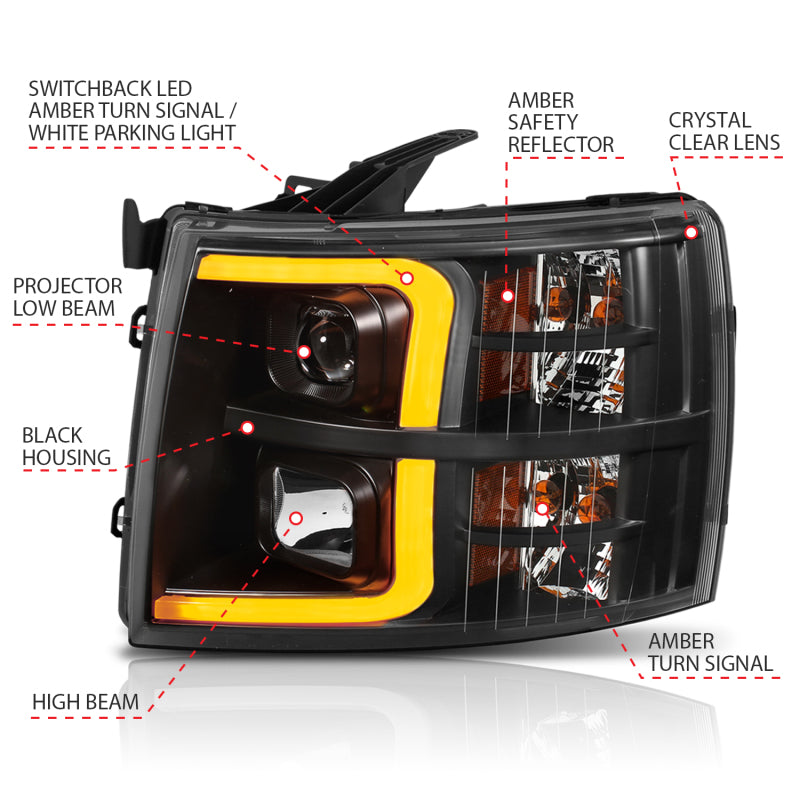ANZO 2007-2014 Chevrolet Silverado 2500 HD LED Projector Headlights