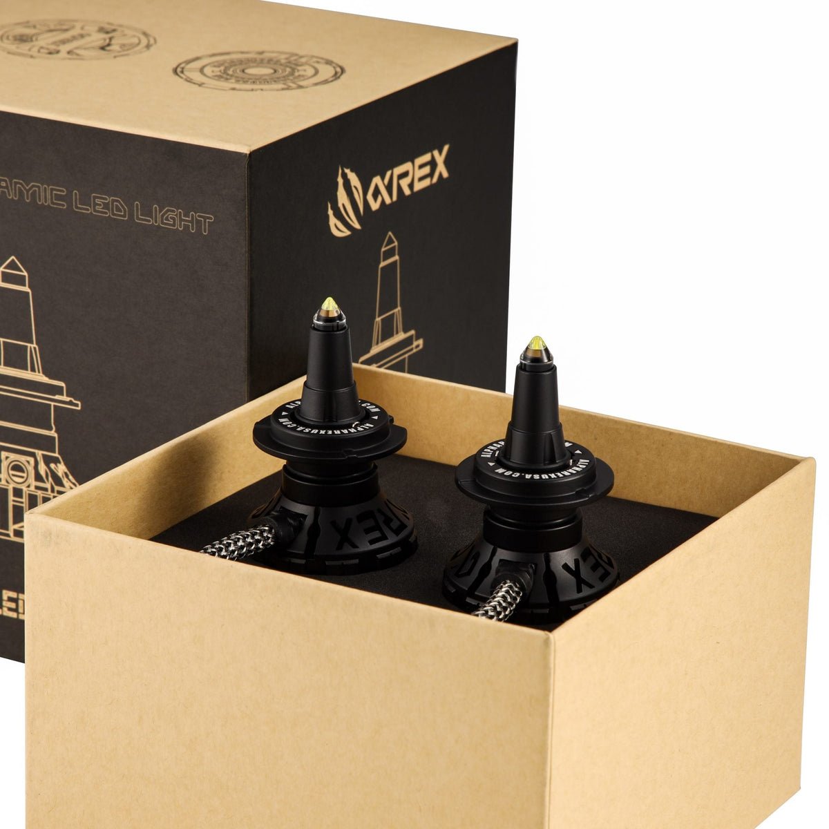AlphaRex 110007 Black Ammo Panoramic LED Light Bulbs - H7