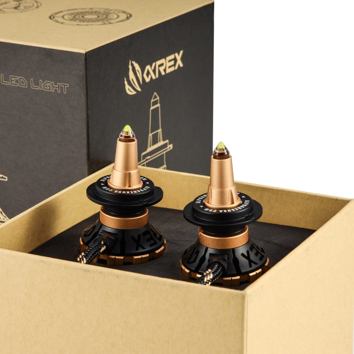 AlphaRex 110008 Gold Ammo Panoramic LED Light Bulbs - H7