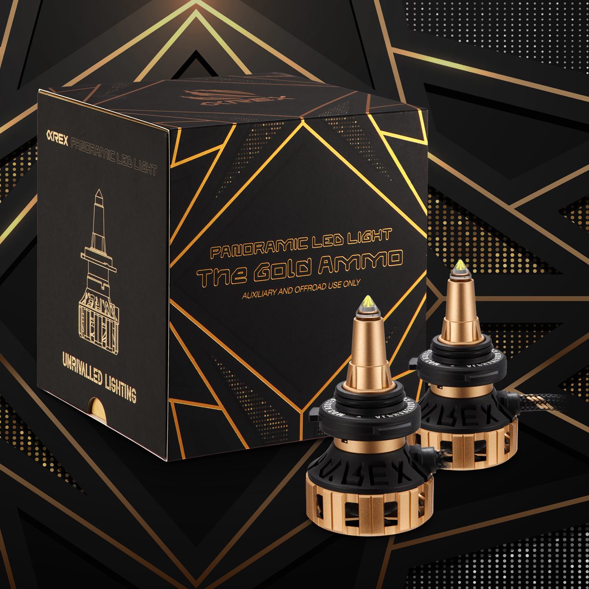 AlphaRex 110008 Gold Ammo Panoramic LED Light Bulbs - H7