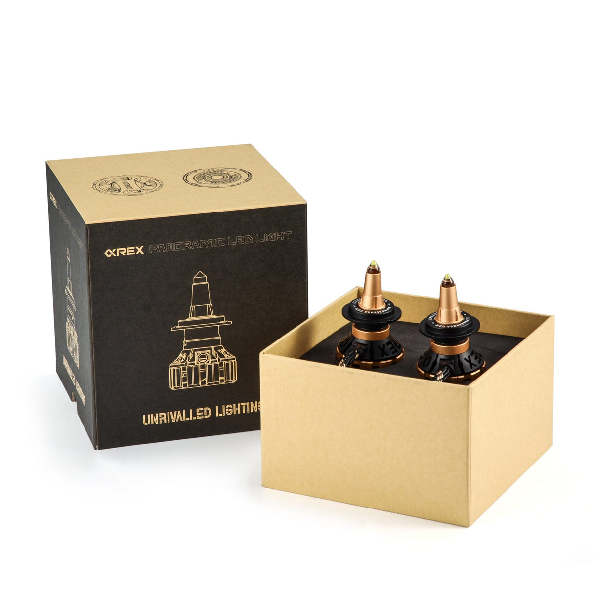 AlphaRex 110004 Gold Ammo Panoramic LED Light Bulbs - 9006