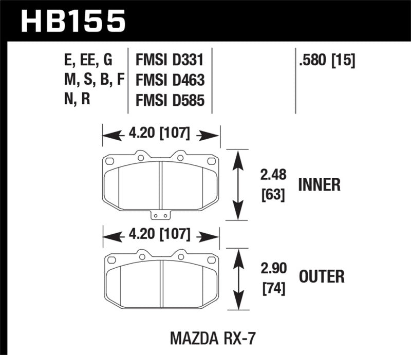 Hawk Performance HB155G.580 DTC-60 Motorsport Brake Pads