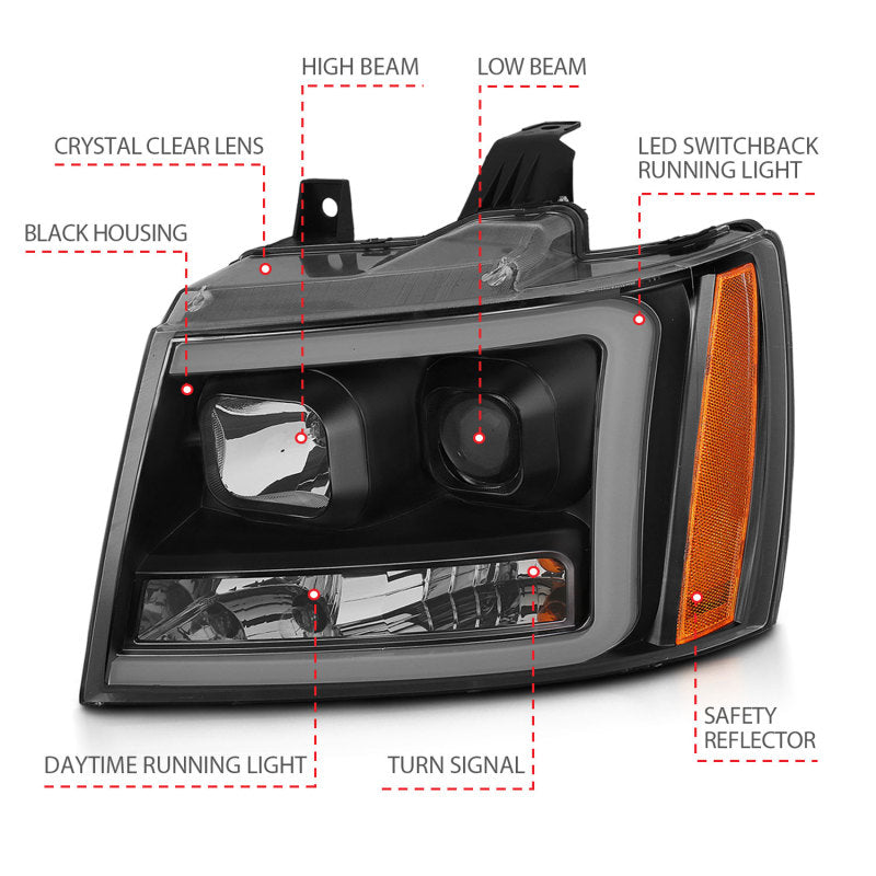 ANZO 2007-2014 Chevrolet Suburban 1500 LED Projector Headlights