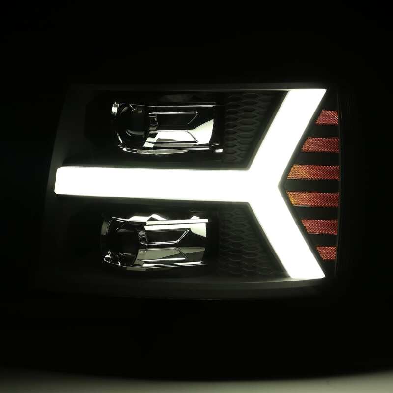 AlphaRex 880206 07-13 Chevrolet 1500 HD PRO-Series Projector Headlight Plank Style Gloss Black with Activation Light/Sequential Signal