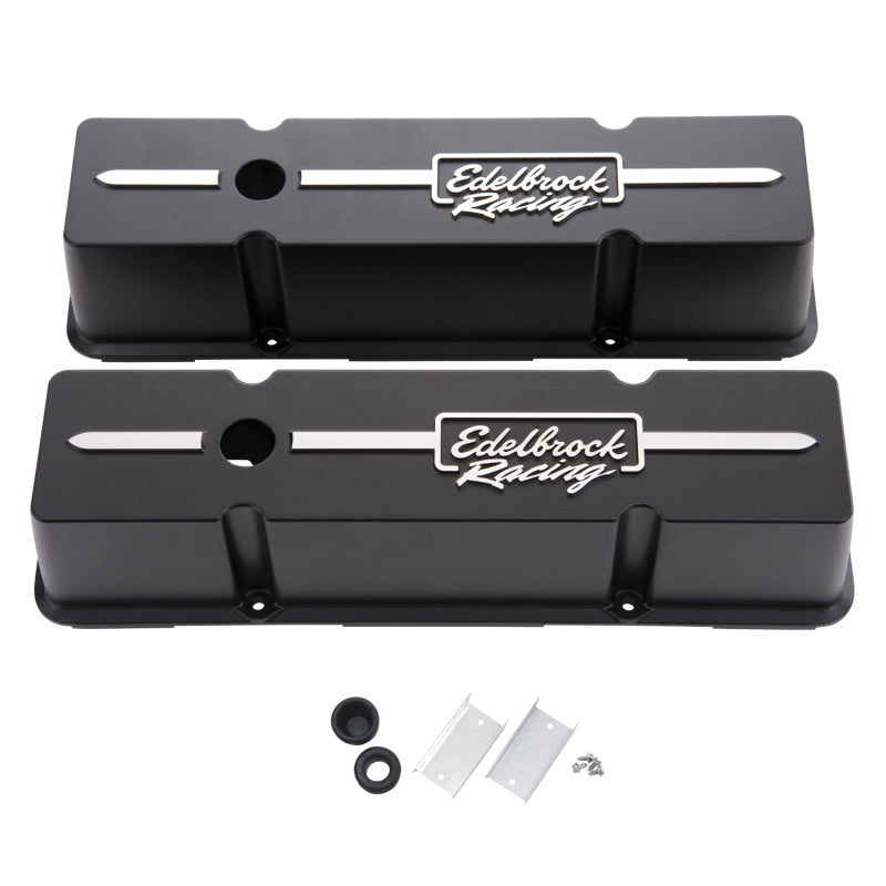 Edelbrock 41643 Valve Cover Racing Series Chevrolet 1959-1986 262-400 CI V8 Tall Black