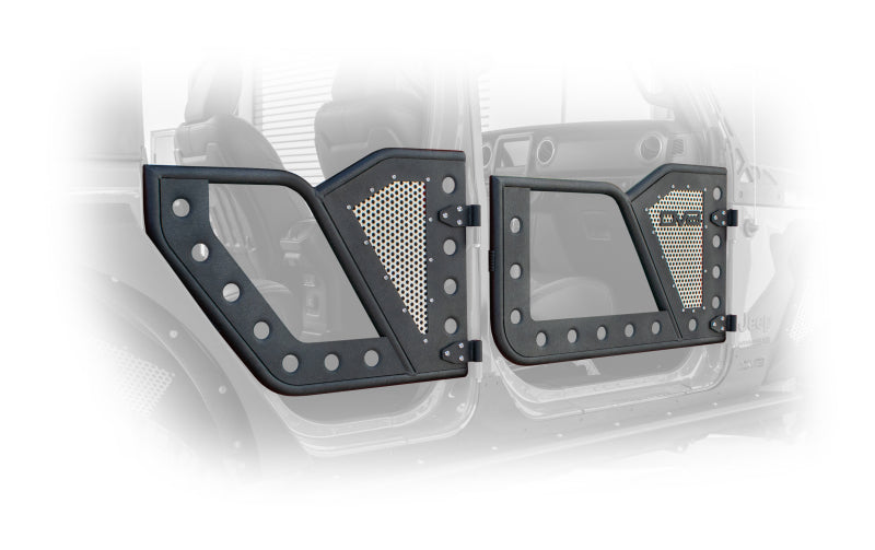 DV8 Offroad Jeep 18+ Wrangler JL / 20+ Gladiator JT Rear Rock Doors w/ Perforated Aluminum Mesh - #RDJL-01R