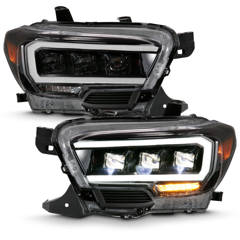 ANZO 2016-2023 Toyota Tacoma LED Projector Headlights Plank Style Black w/ Amber