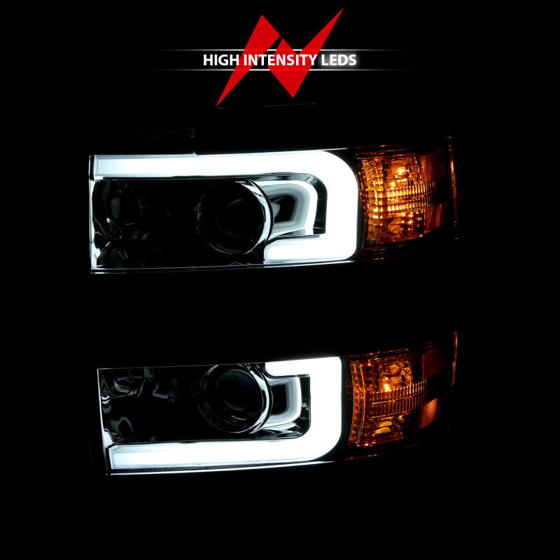 ANZO 2015-2019 Chevrolet Silverado 2500 HD LED Projector Headlights - Plank Style Chrome (Chrome Trim) (Halogen Models Only)