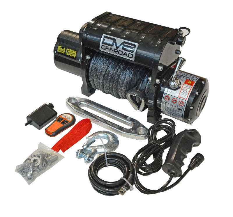 DV8 Offroad 12000 LB Winch w/ Synthetic Line & Wireless Remote - Black - #WB12SR