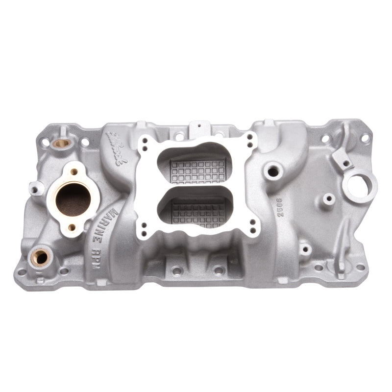 Edelbrock 2506 Manifold SBC 23-Degree Marine RPM 1987-1995 with Brass