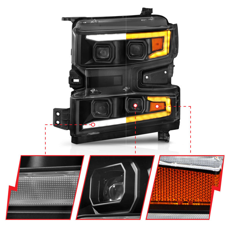 ANZO 2019-2022 Chevrolet Silverado 1500 LED Projector Headlights - Driver Side
