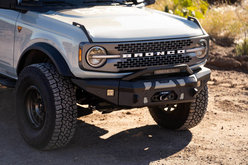 DV8 Offroad 2021+ Ford Bronco Front Bumper Winch Capable w/ Optional Bull Bar/Aux Light Opening - #FBBR-01