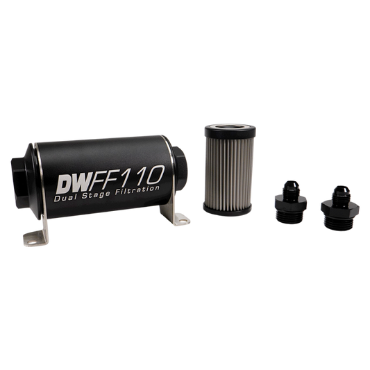 DeatschWerks Stainless Steel 6AN 100 Micron Universal Inline Fuel Filter Housing Kit (110mm)