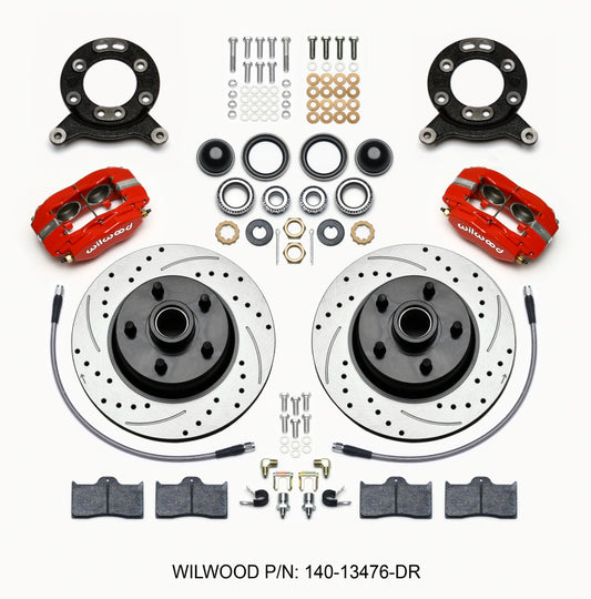 Wilwood Forged Dynalite-M Front Kit 11.30in 1 PC Rotor&Hub Drill-Red 1965-1969 Mustang Disc & Drum - #140-13476-DR