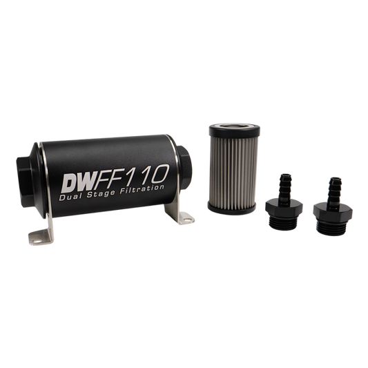 DeatschWerks Stainless Steel 5/16in 5 Micron Universal Inline Fuel Filter Housing Kit (110mm)