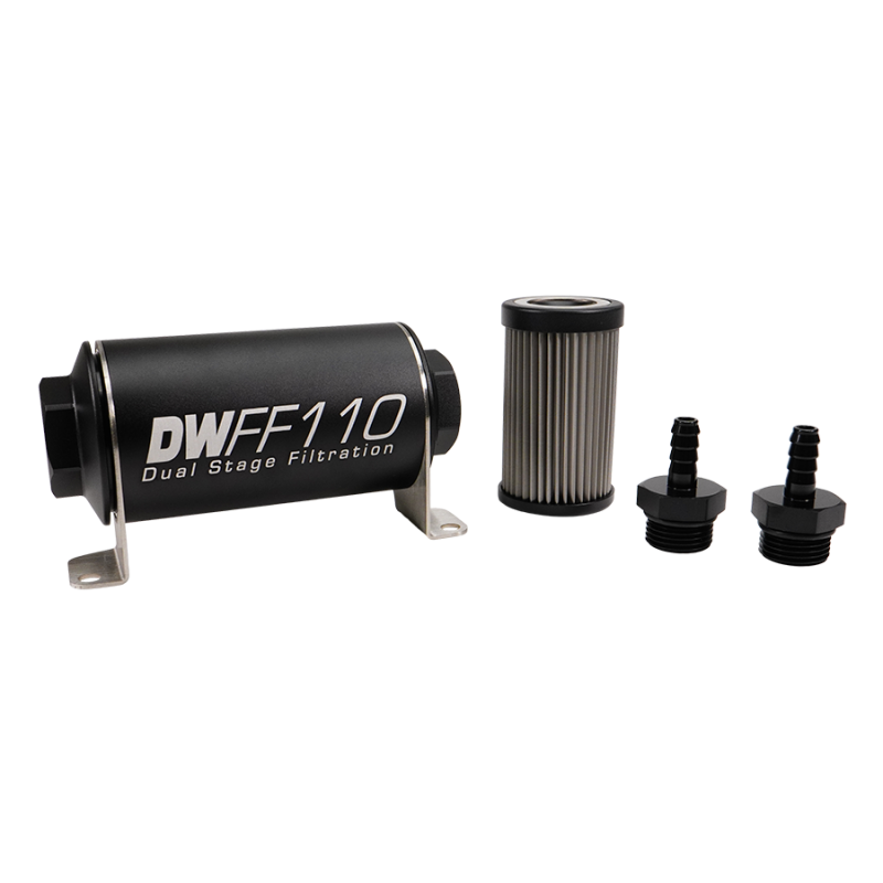 DeatschWerks Stainless Steel 5/16in 100 Micron Universal Inline Fuel Filter Housing Kit (110mm)