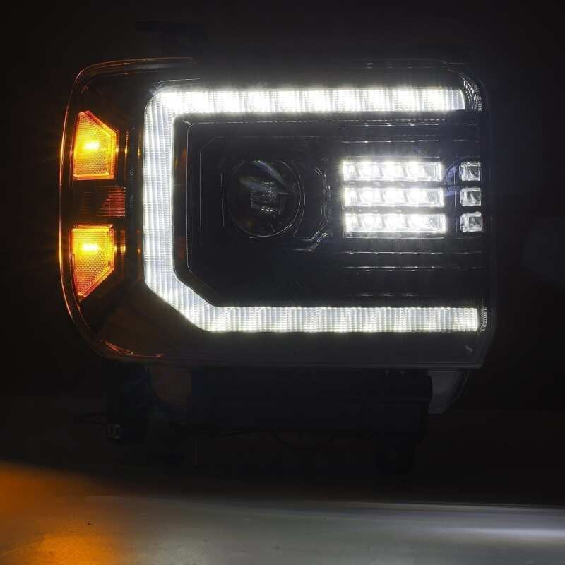 AlphaRex 880615 14-18 GMC Sierra LUXX LED Projector Headlights Plank Style Black w/Activation Light/Sequential Signal/DRL