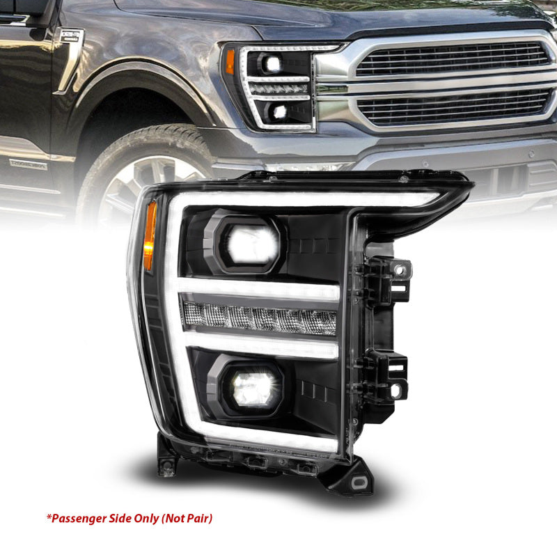 ANZO 2021-2023 Ford F-150 LED Projector Headlights - Black Housing / Clear Lens - Passenger Side