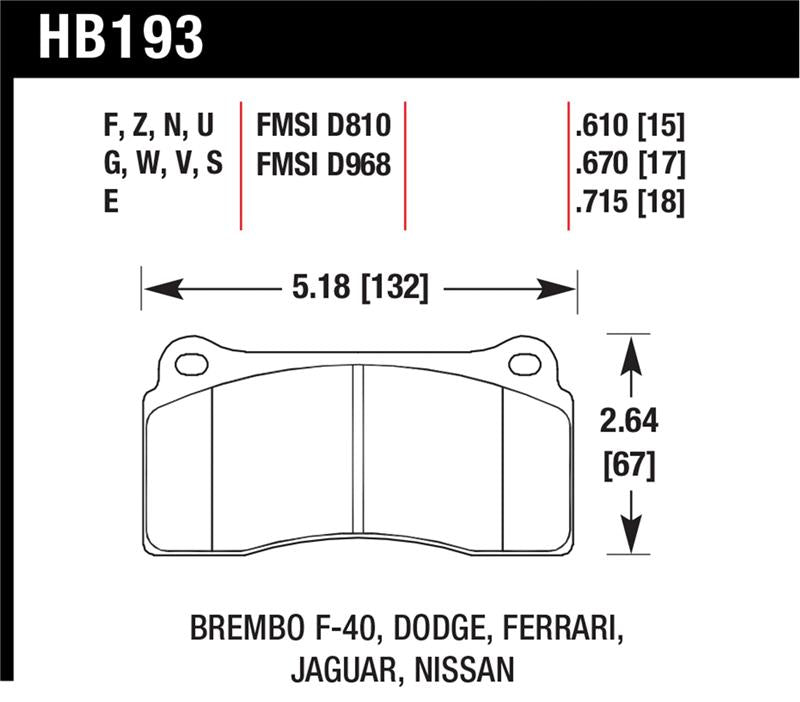 Hawk Performance HB193G.610 DTC-60 Motorsport Brake Pads