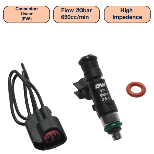 DeatschWerks Universal 650cc Single Fuel Injector / 48mm Length / 14mm O-Ring Seals