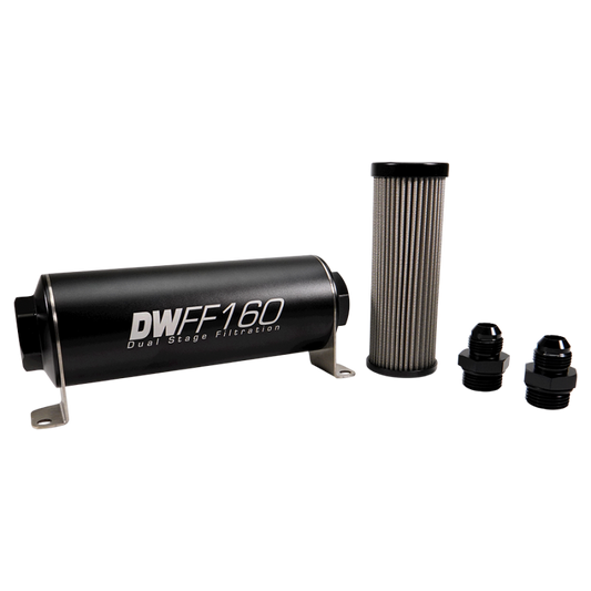 DeatschWerks Stainless Steel 8AN 100 Micron Universal Inline Fuel Filter Housing Kit (160mm)