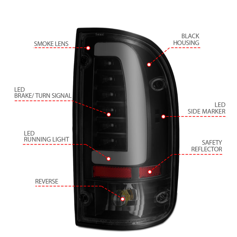 ANZO 1995-2004 Toyota Tacoma LED Taillights Black Housing Smoke Lens (Pair)