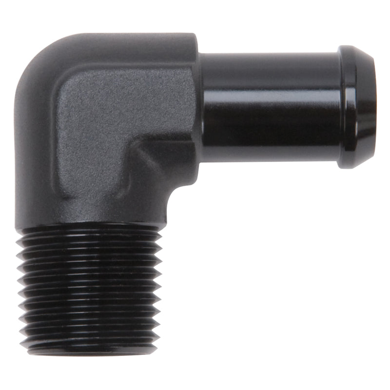 Edelbrock 8178 Hose End 90-Degree 1/2 in NPT to 5/8 in Barb Black Anodized