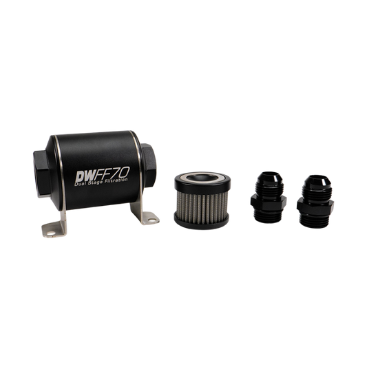 DeatschWerks Stainless Steel 10AN 40 Micron Universal Inline Fuel Filter Housing Kit (70mm)