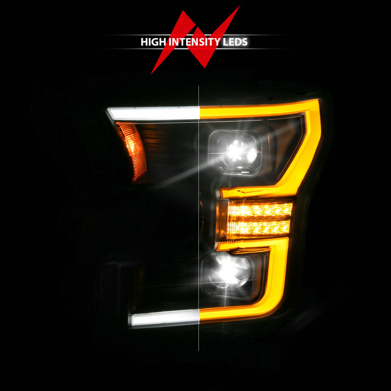 ANZO 15-17 Ford F-150 (Factory Halogen Model ONLY) Full LED Proj Headlights  Init/SeqSig Black- Pair