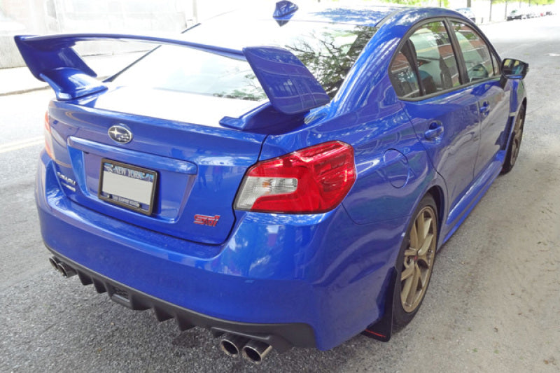 Rally Armor UR Mud Flaps - 2015-2021 Subaru WRX / WRX STI - Blue/White Logo - #MF32-UR-BL/WH